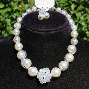New! Boho Pearl Statement Necklace Silvertone Set